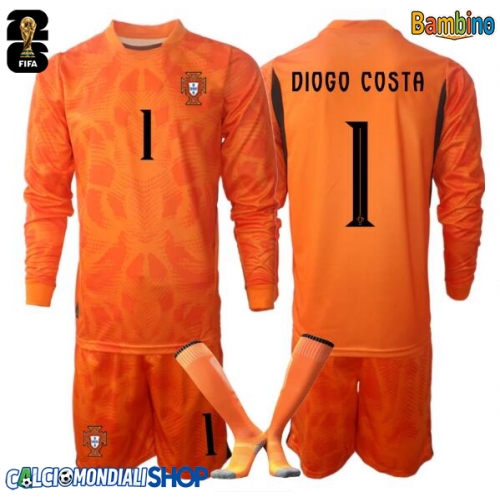 Maglie da calcio Portogallo Diogo Costa #1 Portiere Seconda Maglia Bambino Mondiali 2026  Manica Lunga + Pantaloni corti)